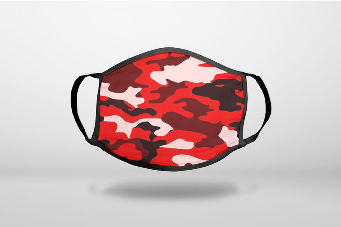 Red Black Camouflage - 3-Ply Reusable Soft Face Mask Covering, Unisex, Cotton Inner Layer
