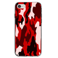 DistinctInk® Clear Shockproof Hybrid Case for Apple iPhone / Samsung Galaxy / Google Pixel - Red Black Camouflage