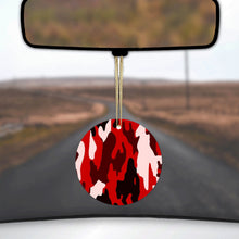 DistinctInk® Hanging Ceramic Christmas Tree Ornament with Gold String - Great Gift / Present - 2 3/4 inch Diameter - Red Black Camouflage