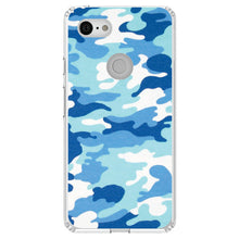 DistinctInk® Clear Shockproof Hybrid Case for Apple iPhone / Samsung Galaxy / Google Pixel - Blue White Camouflage