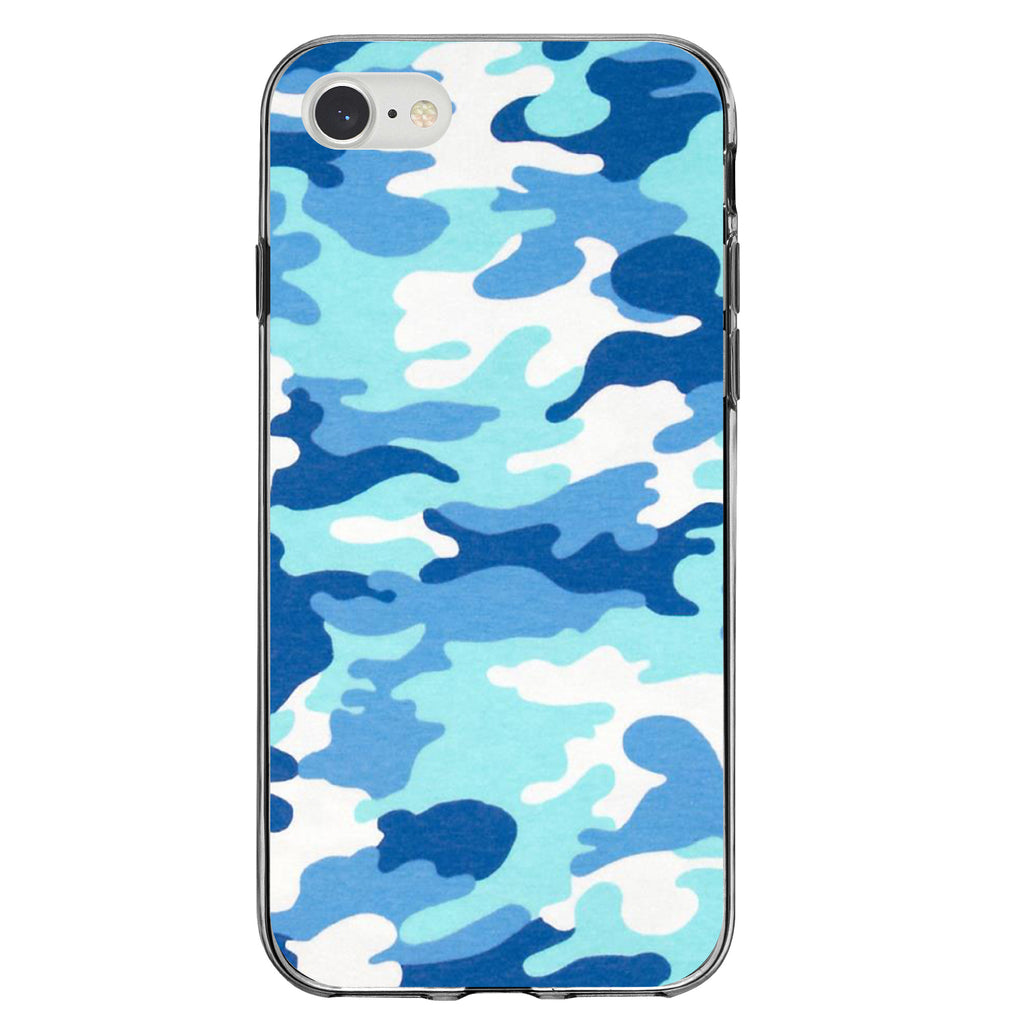 Blue White Camouflage Clear Shockproof iPhone Case, view 5