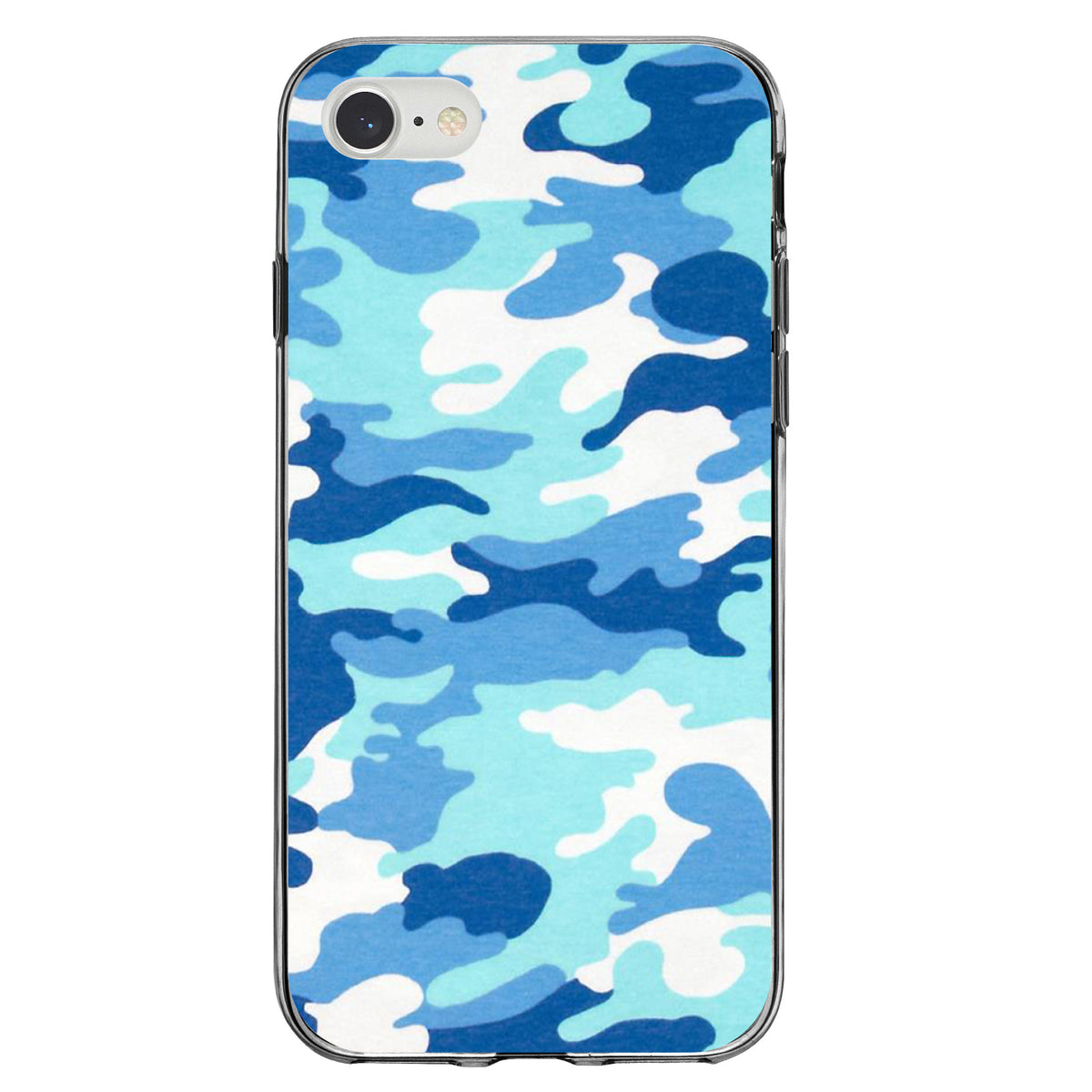 Blue White Camouflage Clear Shockproof iPhone Case, view 5