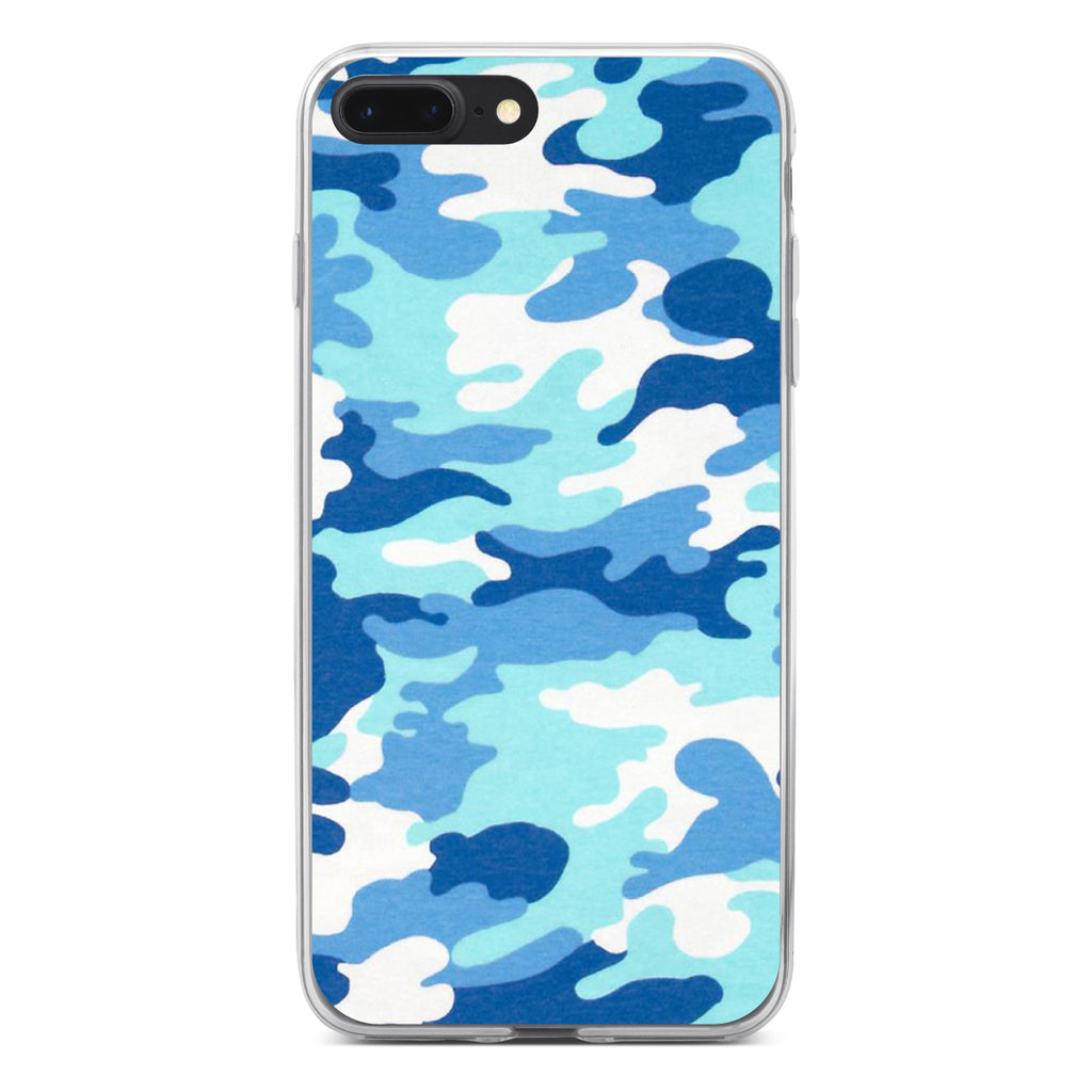 Blue White Camouflage Clear Shockproof iPhone Case, view 6