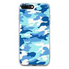 DistinctInk® Clear Shockproof Hybrid Case for Apple iPhone / Samsung Galaxy / Google Pixel - Blue White Camouflage