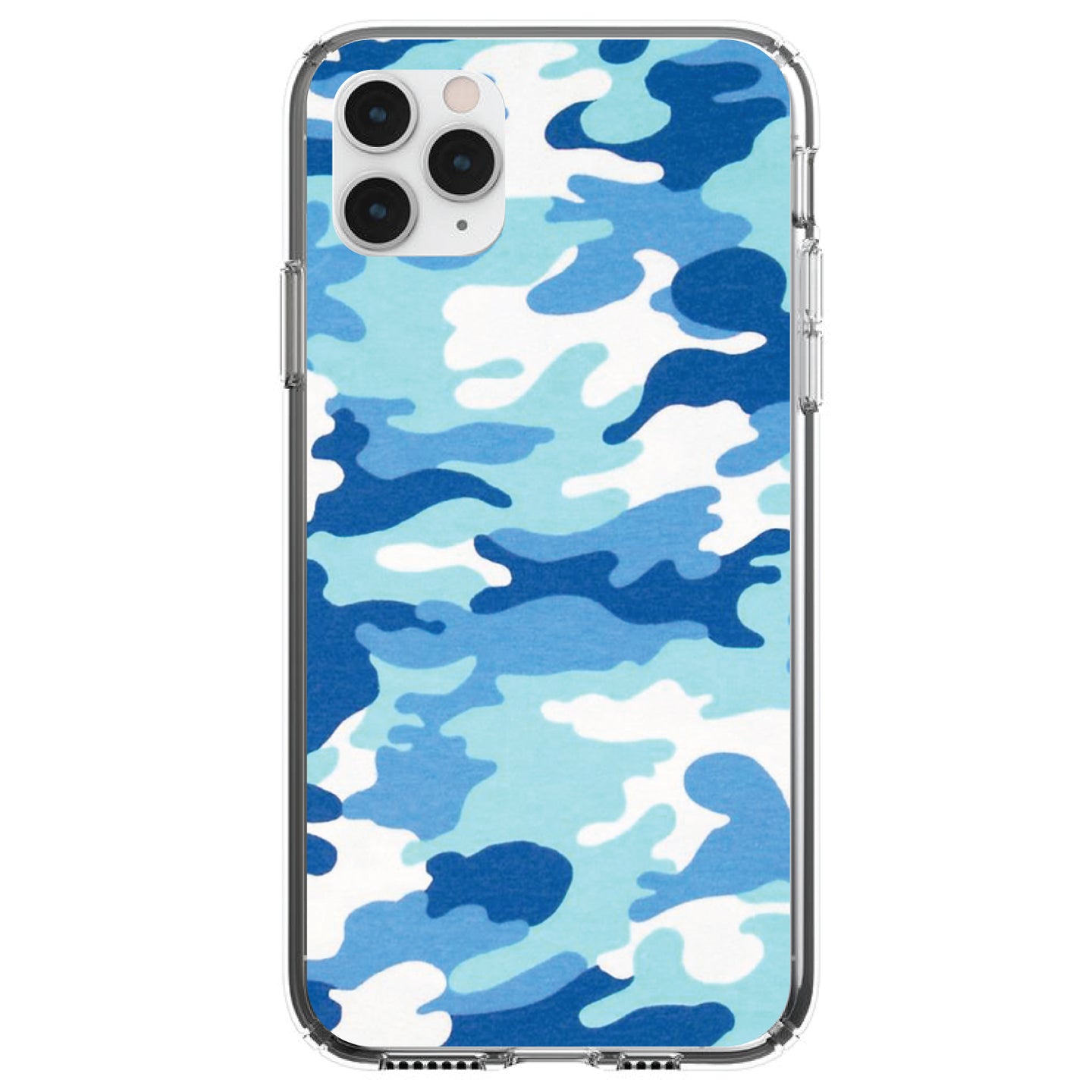 DistinctInk® Clear Shockproof Hybrid Case for Apple iPhone / Samsung Galaxy / Google Pixel - Blue White Camouflage