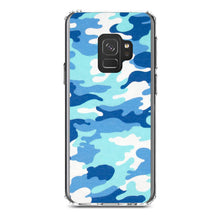 DistinctInk® Clear Shockproof Hybrid Case for Apple iPhone / Samsung Galaxy / Google Pixel - Blue White Camouflage