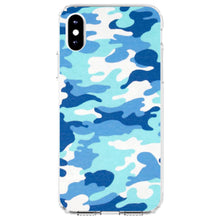 DistinctInk® Clear Shockproof Hybrid Case for Apple iPhone / Samsung Galaxy / Google Pixel - Blue White Camouflage