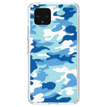 DistinctInk® Clear Shockproof Hybrid Case for Apple iPhone / Samsung Galaxy / Google Pixel - Blue White Camouflage