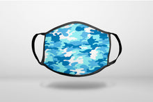 Blue White Camouflage - 3-Ply Reusable Soft Face Mask Covering, Unisex, Cotton Inner Layer