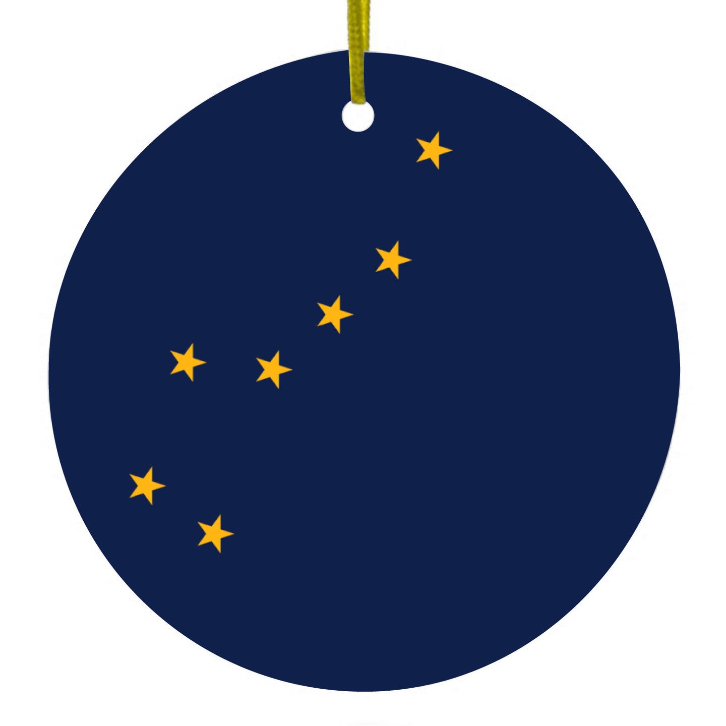 DistinctInk® Hanging Ceramic Christmas Tree Ornament with Gold String - Great Gift / Present - 2 3/4 inch Diameter - Alaska State Flag