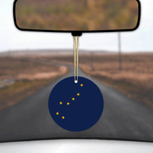 DistinctInk® Hanging Ceramic Christmas Tree Ornament with Gold String - Great Gift / Present - 2 3/4 inch Diameter - Alaska State Flag