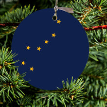 DistinctInk® Hanging Ceramic Christmas Tree Ornament with Gold String - Great Gift / Present - 2 3/4 inch Diameter - Alaska State Flag