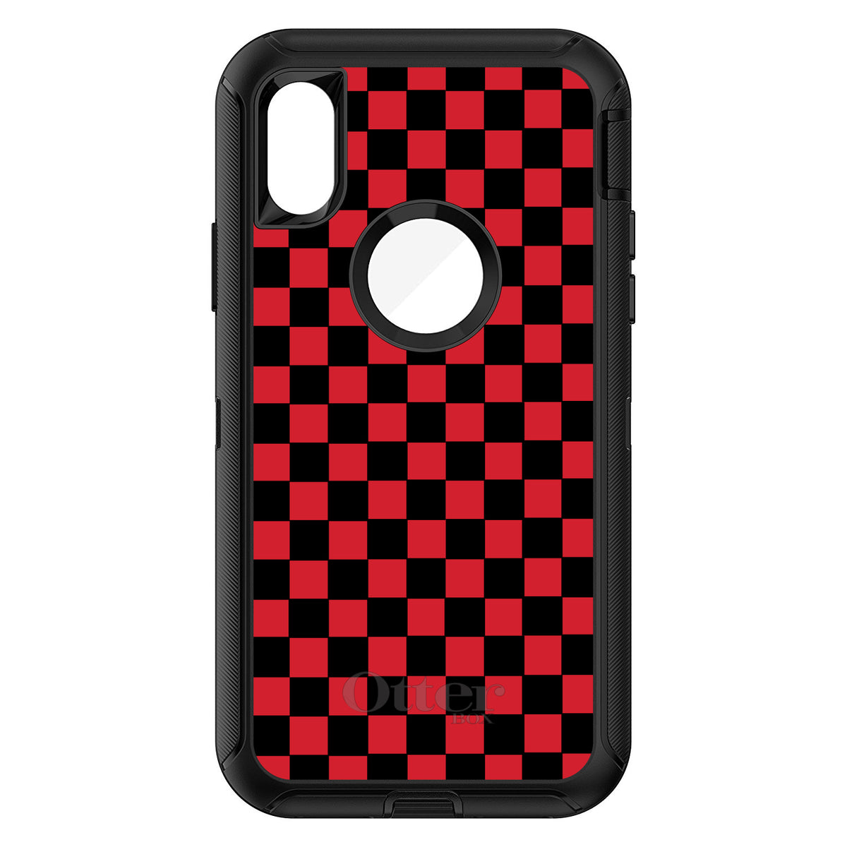 Red Black Checkered Flag Geometric OtterBox Defender Case for iPhone & Galaxy, view 3