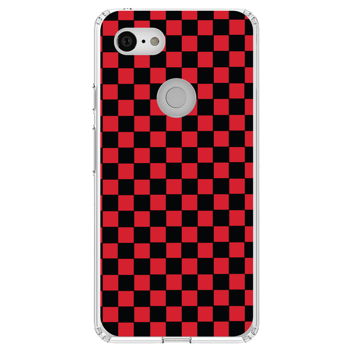 Red Black Checkered Flag Geometric Clear Shockproof iPhone Case, view 22