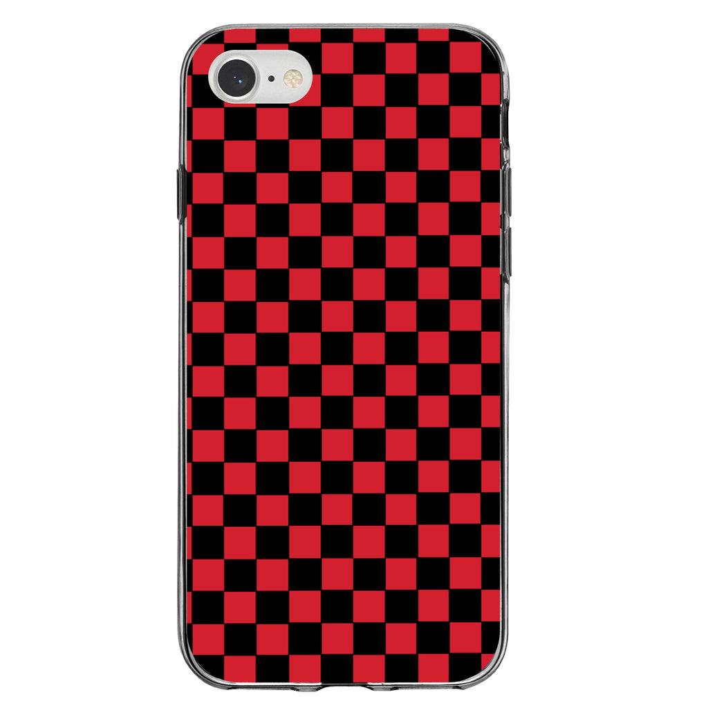 Red Black Checkered Flag Geometric Clear Shockproof iPhone Case, view 5