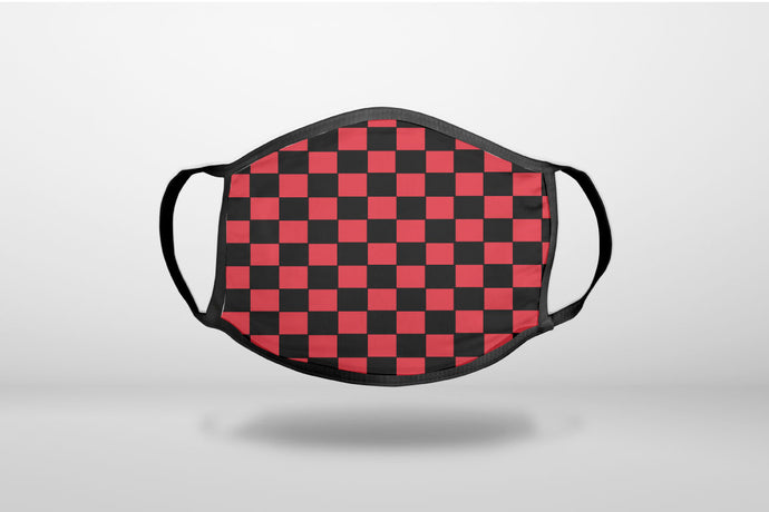 Red Black Checkered Flag Geometric - 3-Ply Reusable Soft Face Mask Covering, Unisex, Cotton Inner Layer