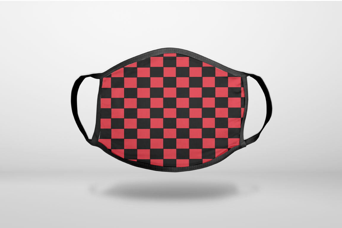 Red Black Checkered Flag Geometric - 3-Ply Reusable Soft Face Mask Covering, Unisex, Cotton Inner Layer