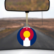 DistinctInk® Hanging Ceramic Christmas Tree Ornament with Gold String - Great Gift / Present - 2 3/4 inch Diameter - Colorado State Flag