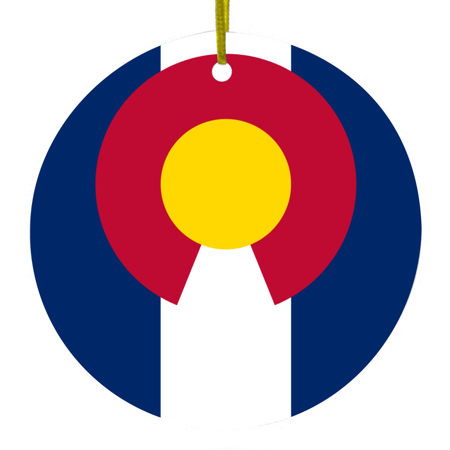 DistinctInk® Hanging Ceramic Christmas Tree Ornament with Gold String - Great Gift / Present - 2 3/4 inch Diameter - Colorado State Flag
