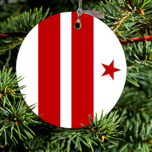DistinctInk® Hanging Ceramic Christmas Tree Ornament with Gold String - Great Gift / Present - 2 3/4 inch Diameter - Washington DC Flag