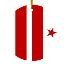 DistinctInk® Hanging Ceramic Christmas Tree Ornament with Gold String - Great Gift / Present - 2 3/4 inch Diameter - Washington DC Flag