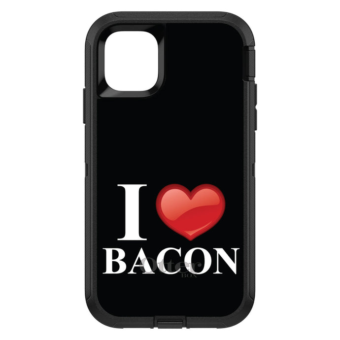 DistinctInk™ OtterBox Defender Series Case for Apple iPhone / Samsung Galaxy / Google Pixel - Black White Red I Heart Bacon