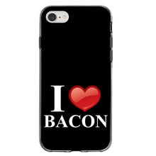 DistinctInk® Clear Shockproof Hybrid Case for Apple iPhone / Samsung Galaxy / Google Pixel - Black White Red I Heart Bacon