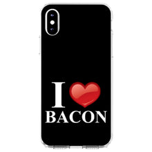 DistinctInk® Clear Shockproof Hybrid Case for Apple iPhone / Samsung Galaxy / Google Pixel - Black White Red I Heart Bacon