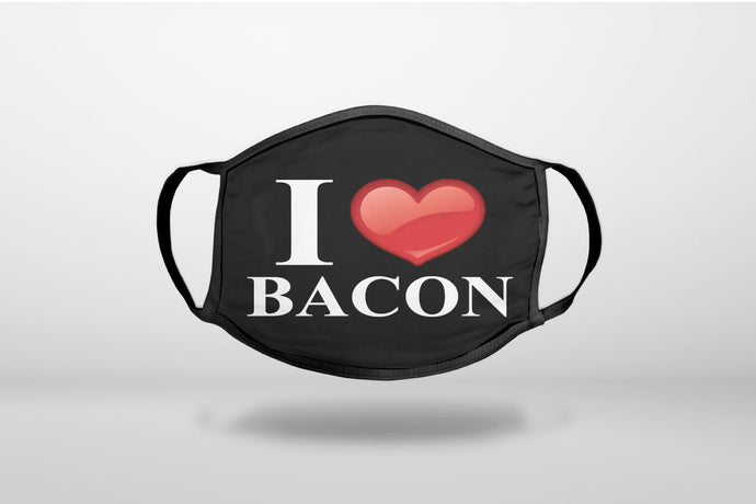 Black White Red I Heart Bacon - 3-Ply Reusable Soft Face Mask Covering, Unisex, Cotton Inner Layer