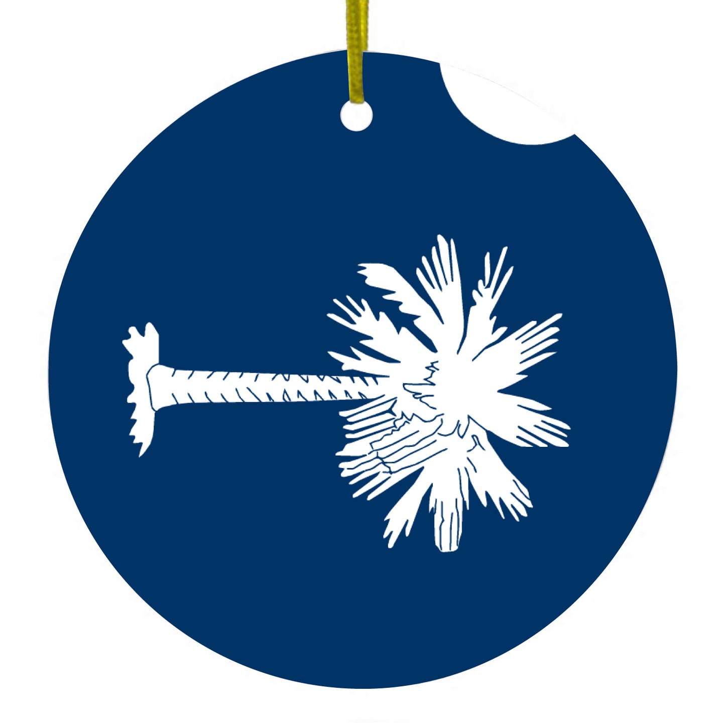 DistinctInk® Hanging Ceramic Christmas Tree Ornament with Gold String - Great Gift / Present - 2 3/4 inch Diameter - South Carolina State Flag
