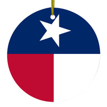 DistinctInk® Hanging Ceramic Christmas Tree Ornament with Gold String - Great Gift / Present - 2 3/4 inch Diameter - Texas State Flag