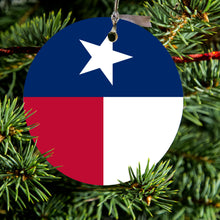 DistinctInk® Hanging Ceramic Christmas Tree Ornament with Gold String - Great Gift / Present - 2 3/4 inch Diameter - Texas State Flag
