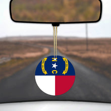 DistinctInk® Hanging Ceramic Christmas Tree Ornament with Gold String - Great Gift / Present - 2 3/4 inch Diameter - North Carolina State Flag