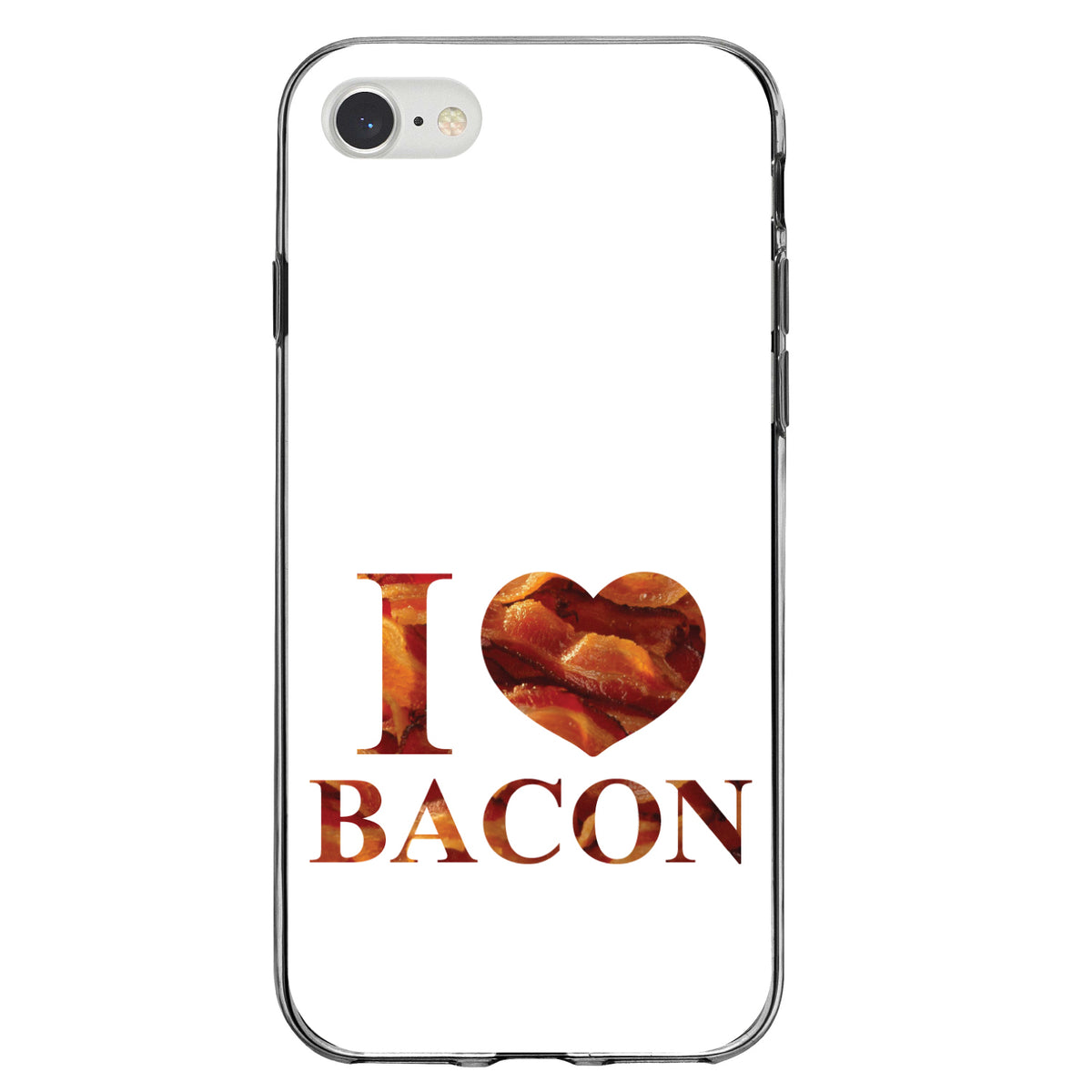 White Bacon Writing I Heart Bacon Clear Shockproof iPhone Case, view 5