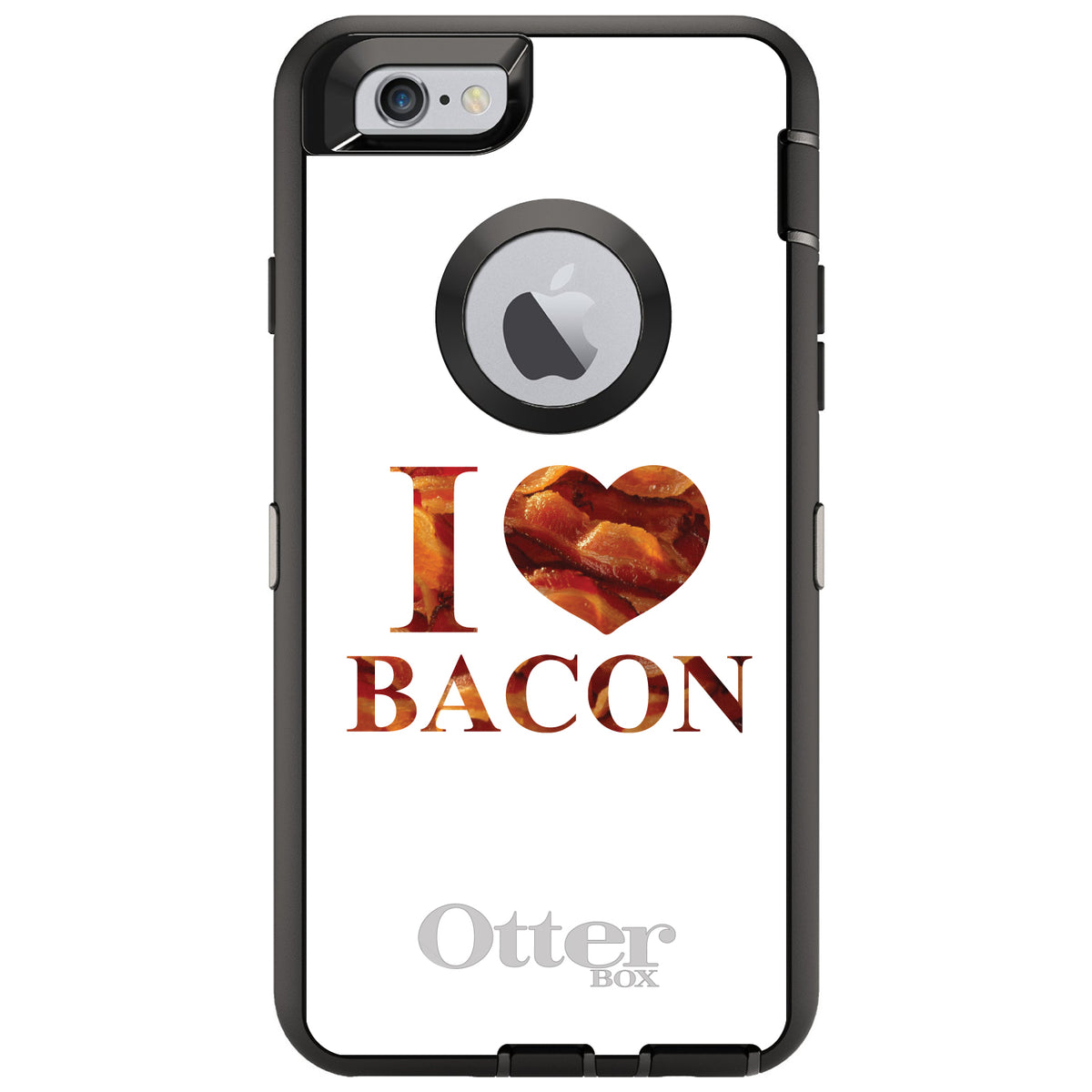 White Bacon Writing I Heart Bacon OtterBox Defender Case for iPhone & Galaxy, view 4