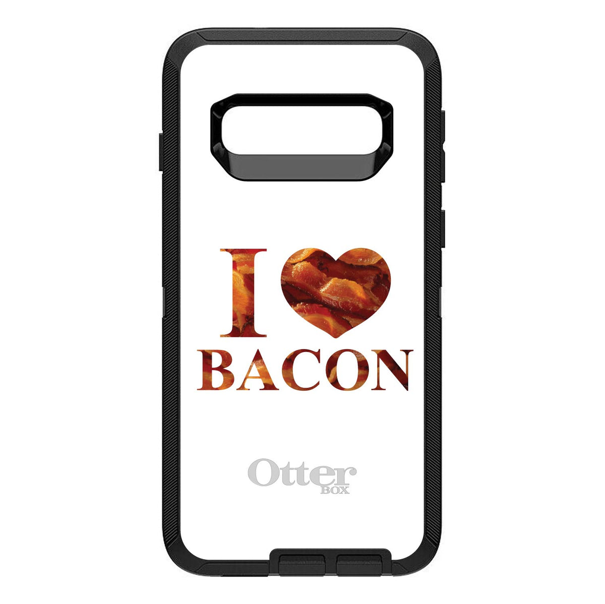 White Bacon Writing I Heart Bacon OtterBox Defender Case for iPhone & Galaxy, view 6