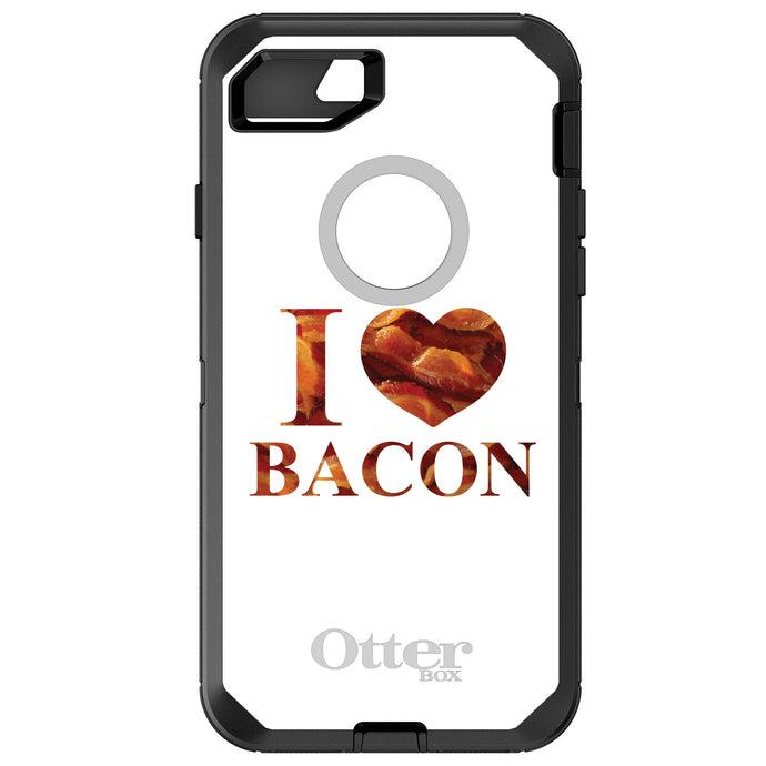 DistinctInk™ OtterBox Defender Series Case for Apple iPhone / Samsung Galaxy / Google Pixel - White Bacon Writing I Heart Bacon