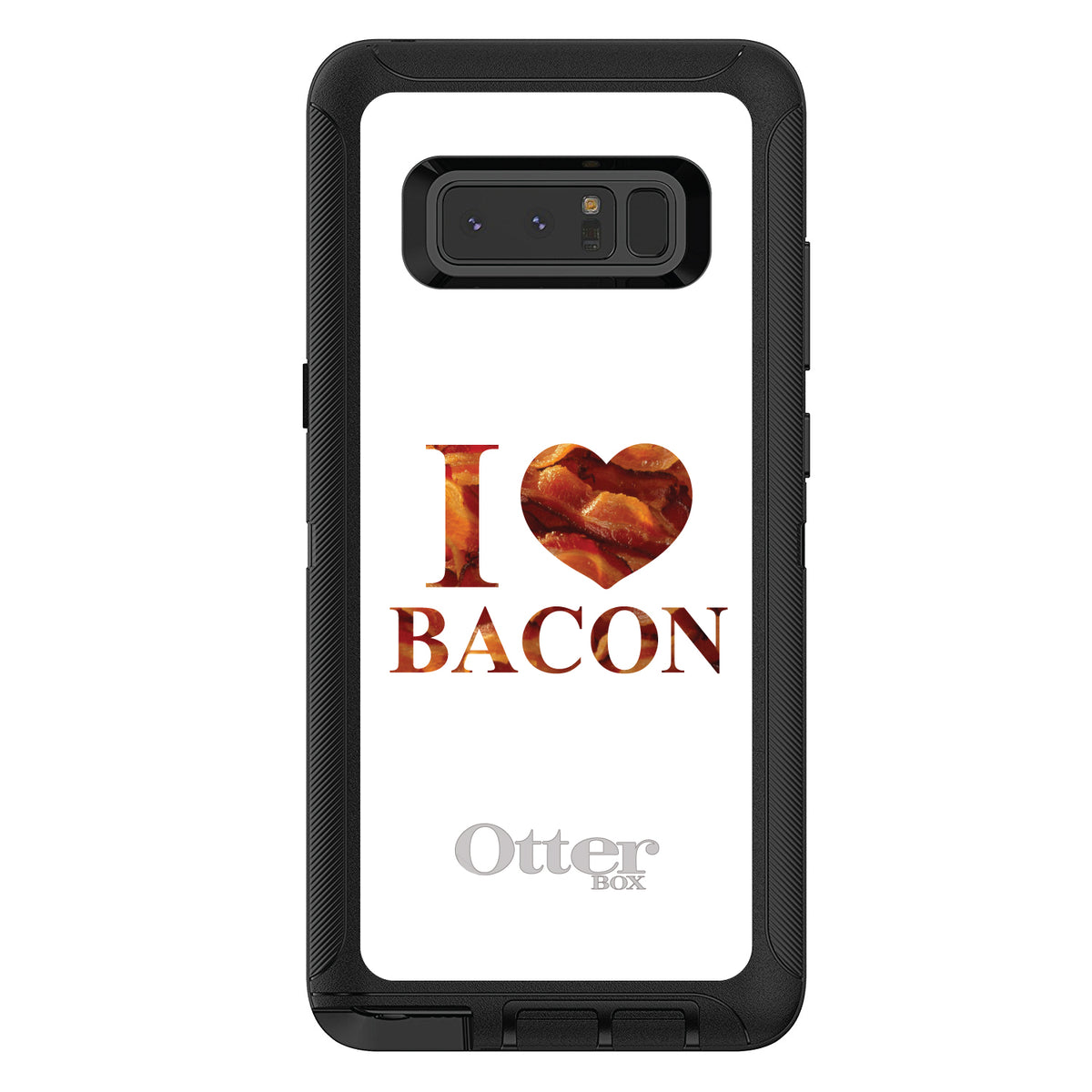 White Bacon Writing I Heart Bacon OtterBox Defender Case for iPhone & Galaxy, view 14