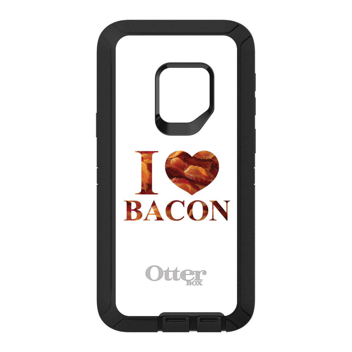 White Bacon Writing I Heart Bacon OtterBox Defender Case for iPhone & Galaxy, view 8