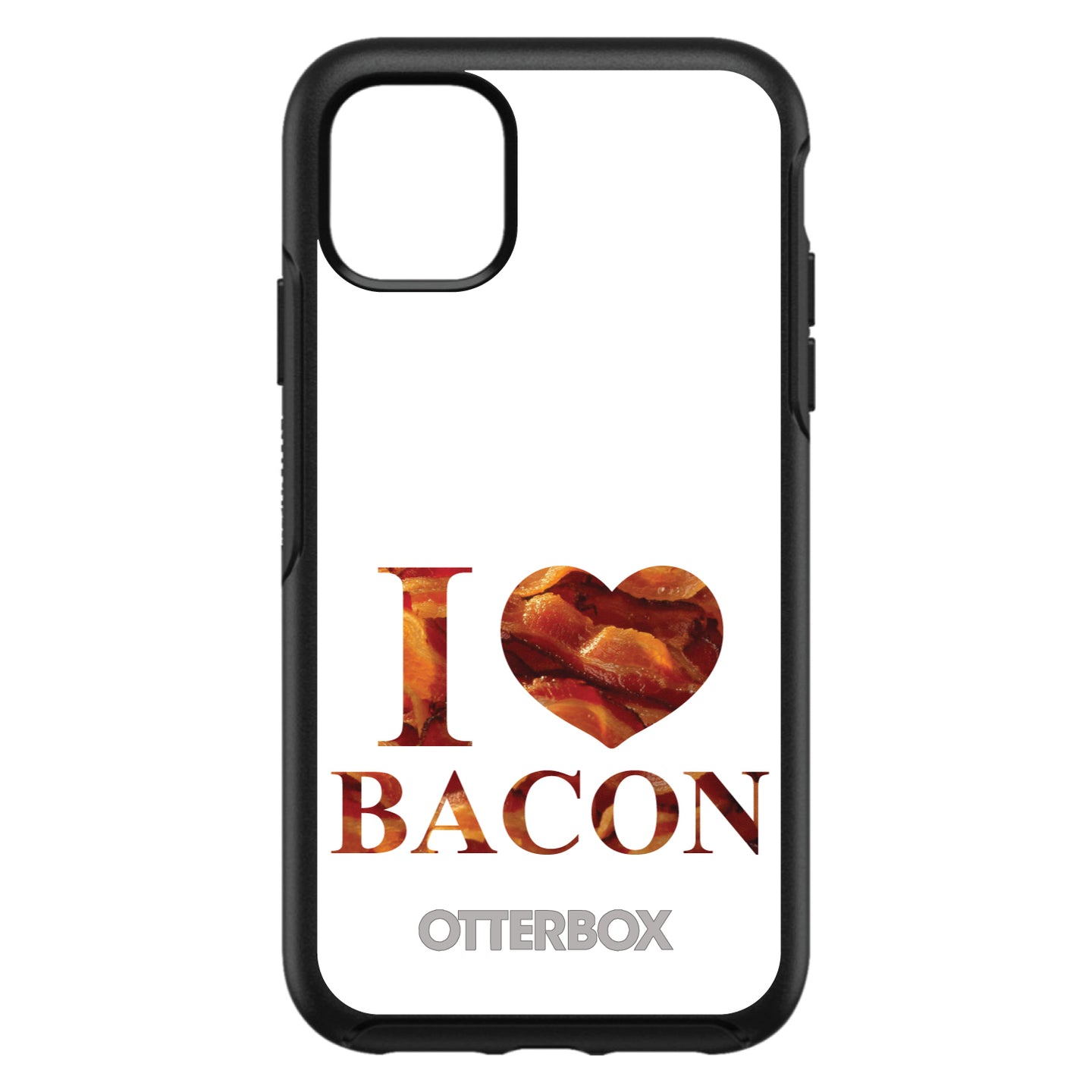 DistinctInk™ OtterBox Symmetry Series Case for Apple iPhone / Samsung Galaxy / Google Pixel - White Bacon Writing I Heart Bacon