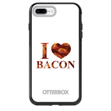 DistinctInk™ OtterBox Symmetry Series Case for Apple iPhone / Samsung Galaxy / Google Pixel - White Bacon Writing I Heart Bacon