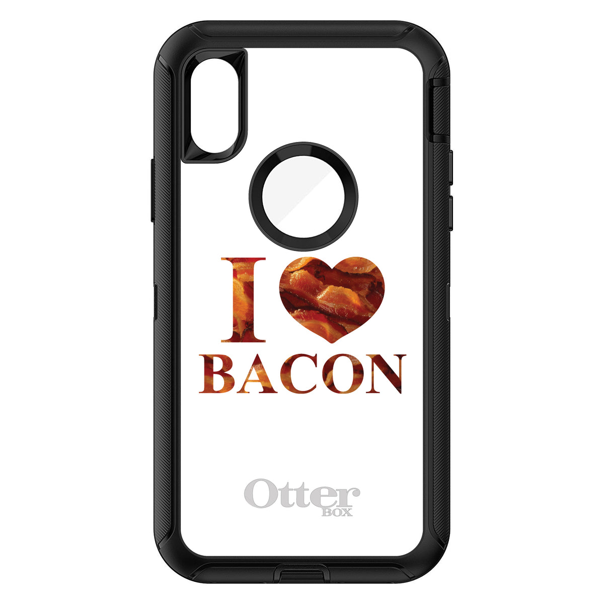White Bacon Writing I Heart Bacon OtterBox Defender Case for iPhone & Galaxy, view 3