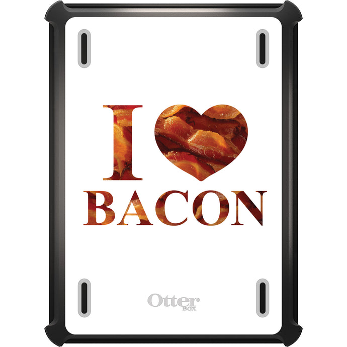 DistinctInk™ OtterBox Defender Series Case for Apple iPad / iPad Pro / iPad Air / iPad Mini - White Bacon Writing I Heart Bacon