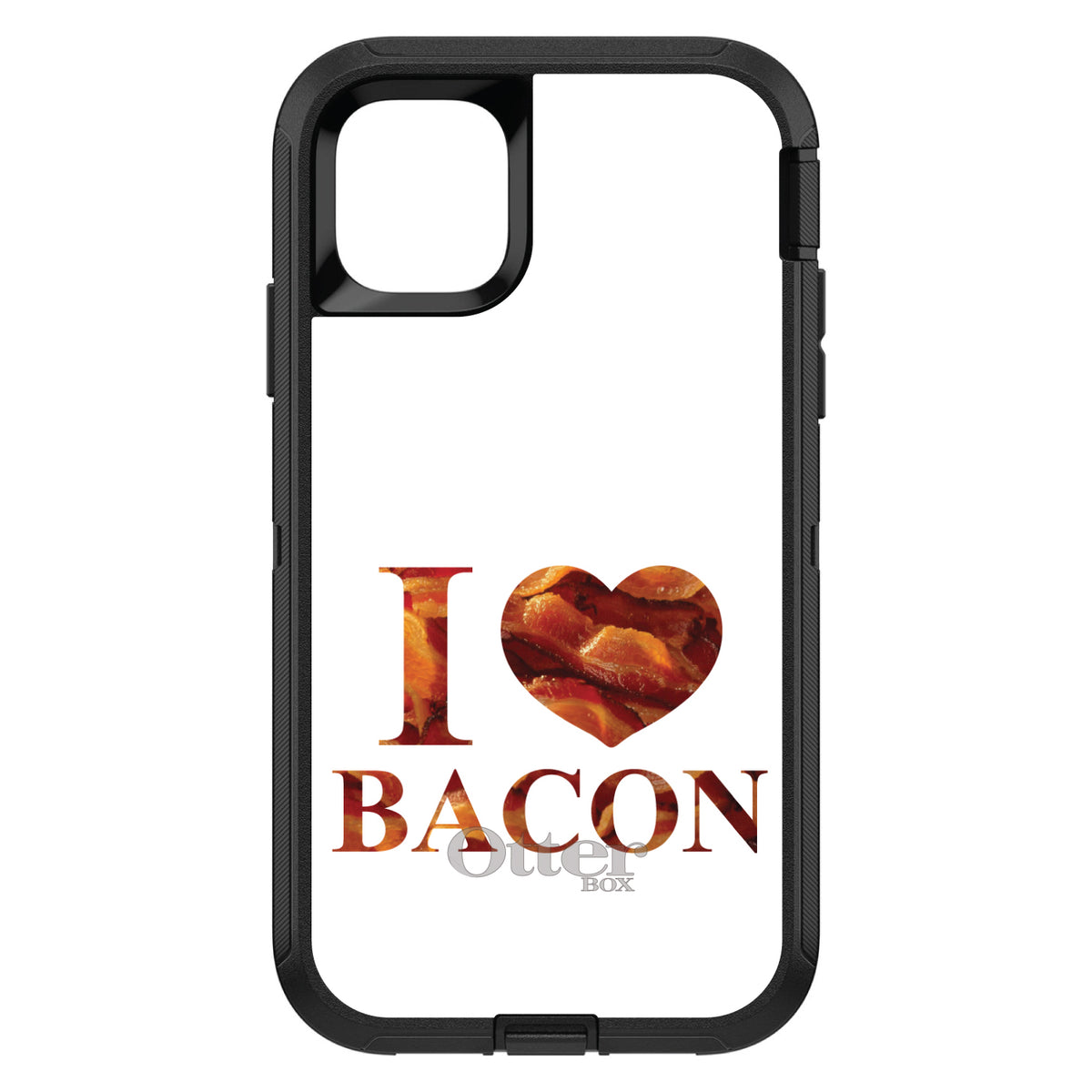 White Bacon Writing I Heart Bacon OtterBox Defender Case for iPhone & Galaxy, view 2