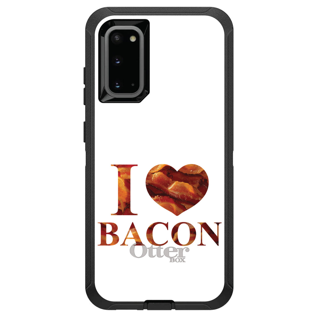 White Bacon Writing I Heart Bacon OtterBox Defender Case for iPhone & Galaxy, view 5
