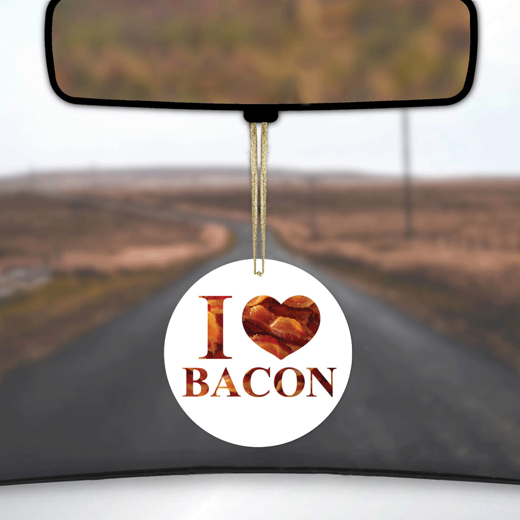 White Bacon Writing I Heart Bacon Ceramic Ornament, view 3