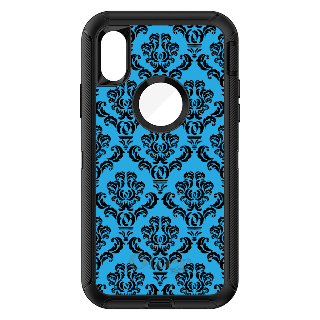 Blue Black Damask Pattern OtterBox Defender Case for iPhone & Galaxy, view 3