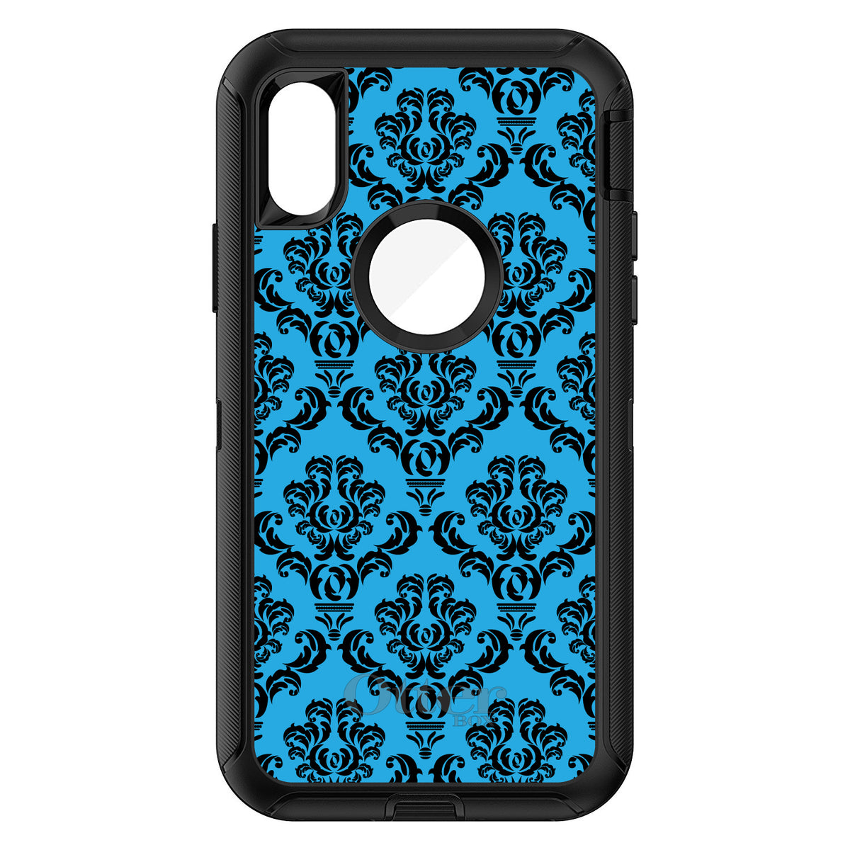Blue Black Damask Pattern OtterBox Defender Case for iPhone & Galaxy, view 3