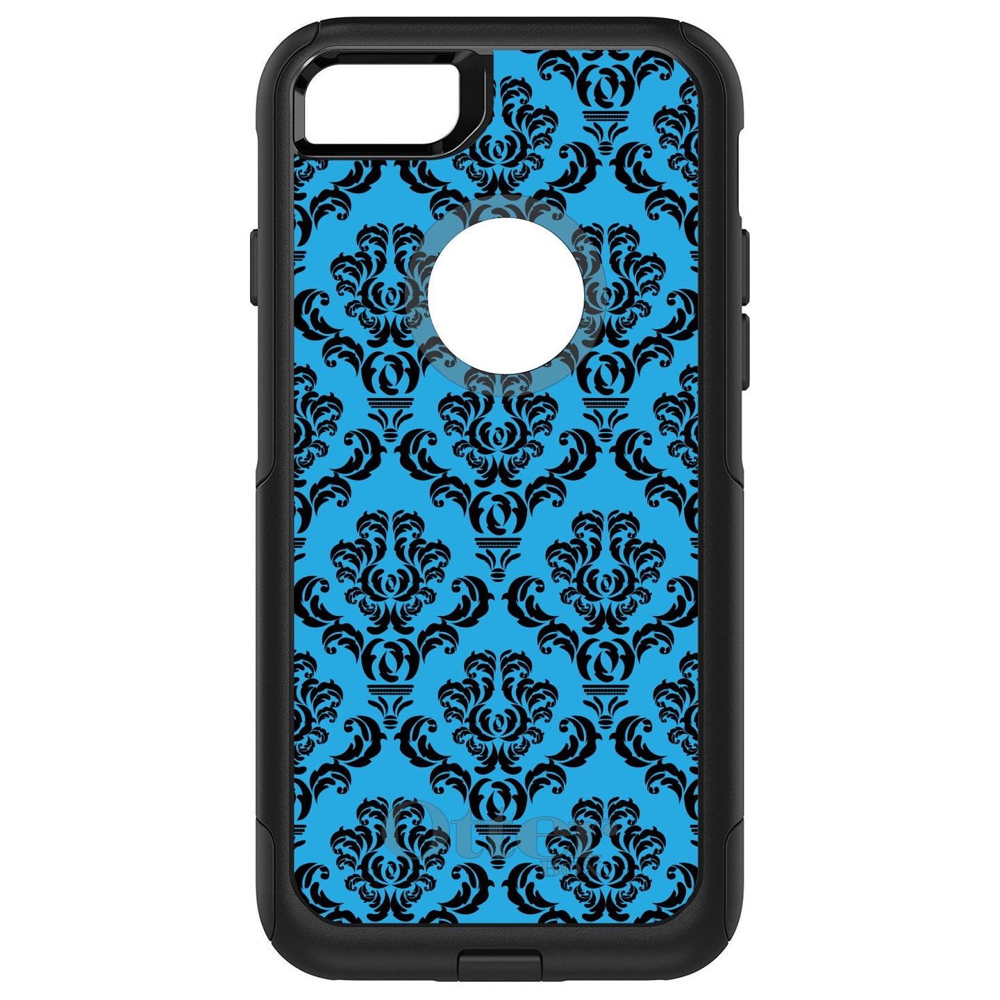 DistinctInk™ OtterBox Commuter Series Case for Apple iPhone or Samsung Galaxy - Blue Black Damask Pattern