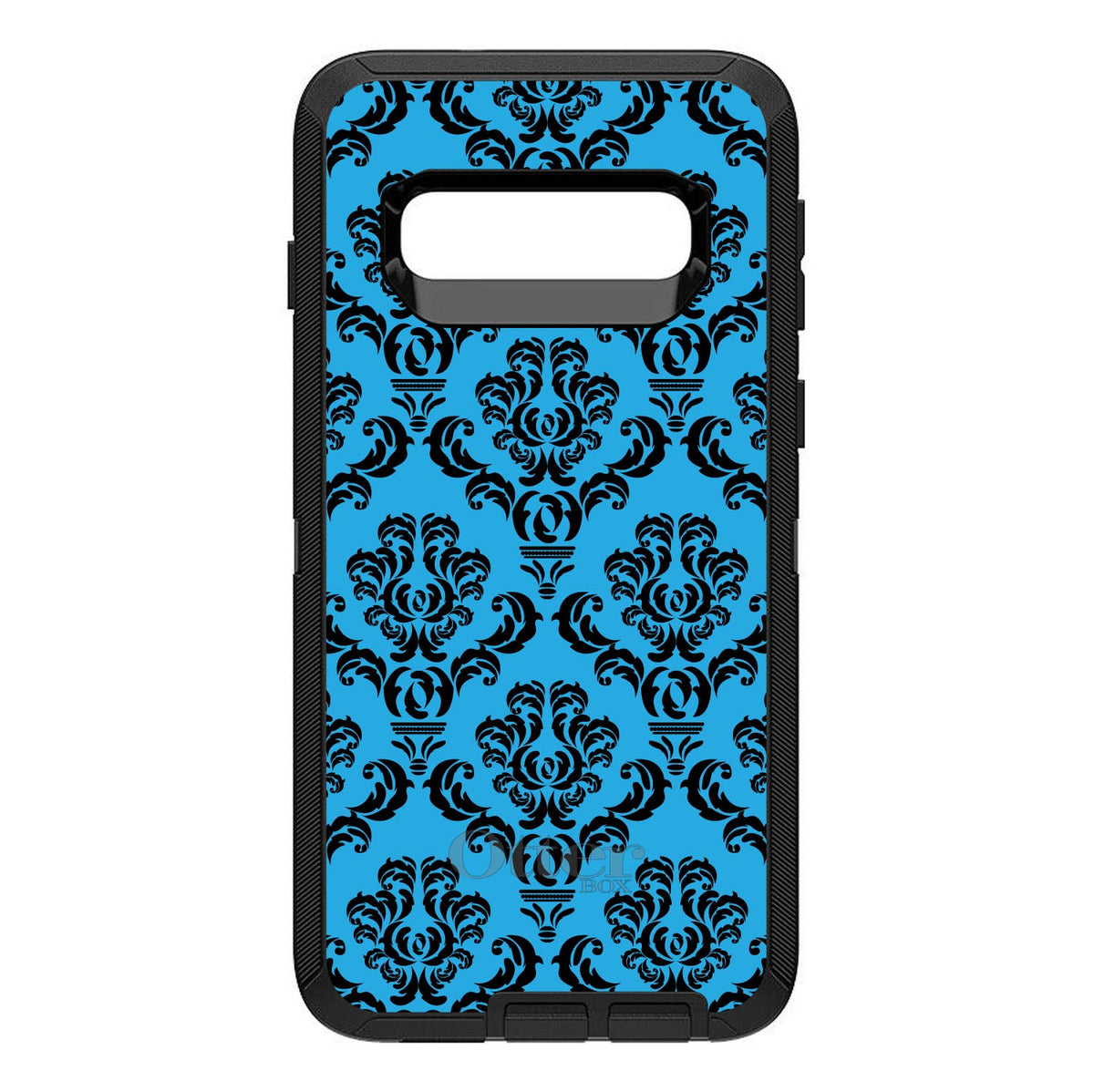 Blue Black Damask Pattern OtterBox Defender Case for iPhone & Galaxy, view 6